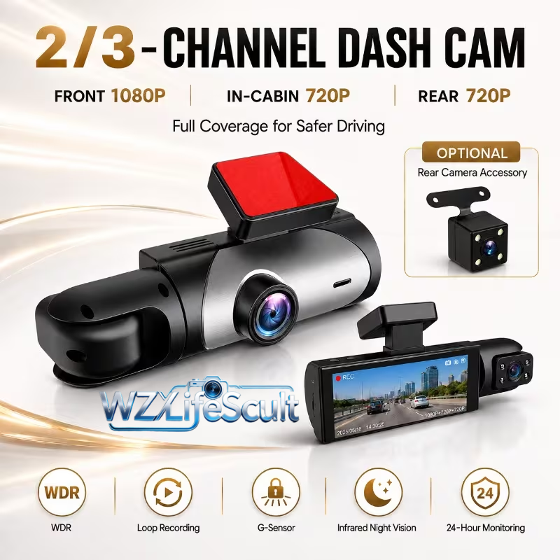 2/3-Channel HD Dashcam, 1080p  - Panoramic Dash Cam 360 评论和价格